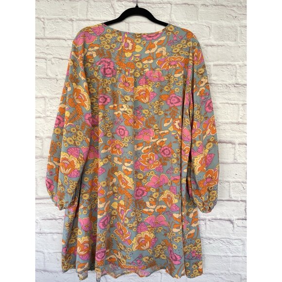 Rusttydustty Modern Bohemia Crush Floral Mini Dress Long Sleeve Viscose 3XL - Picture 10 of 16